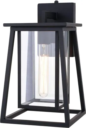 VAXCEL Blackwell 8-in. W Cage Frame 1 Light Dusk to Dawn Black Outdoor Wall Lantern Clear Glass