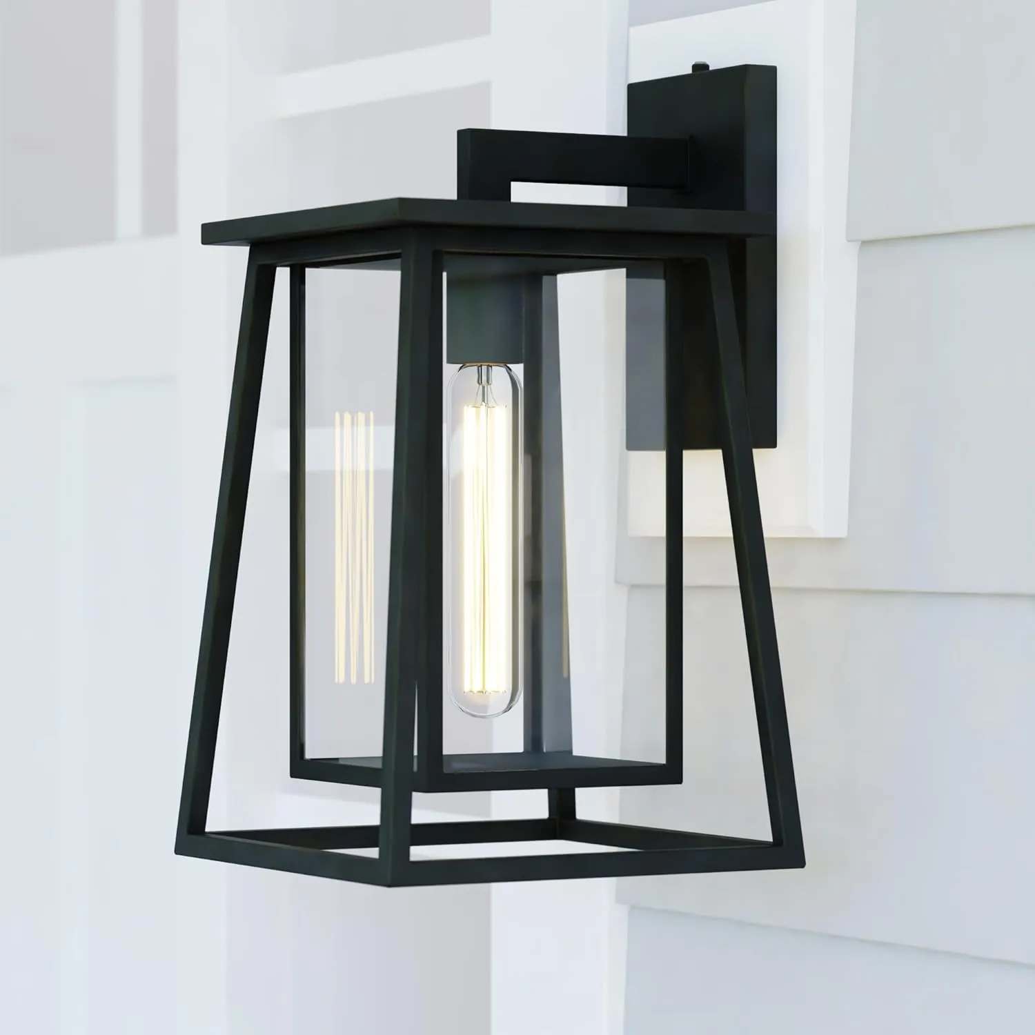 VAXCEL Blackwell 8-in. W Cage Frame 1 Light Dusk to Dawn Black Outdoor Wall Lantern Clear Glass
