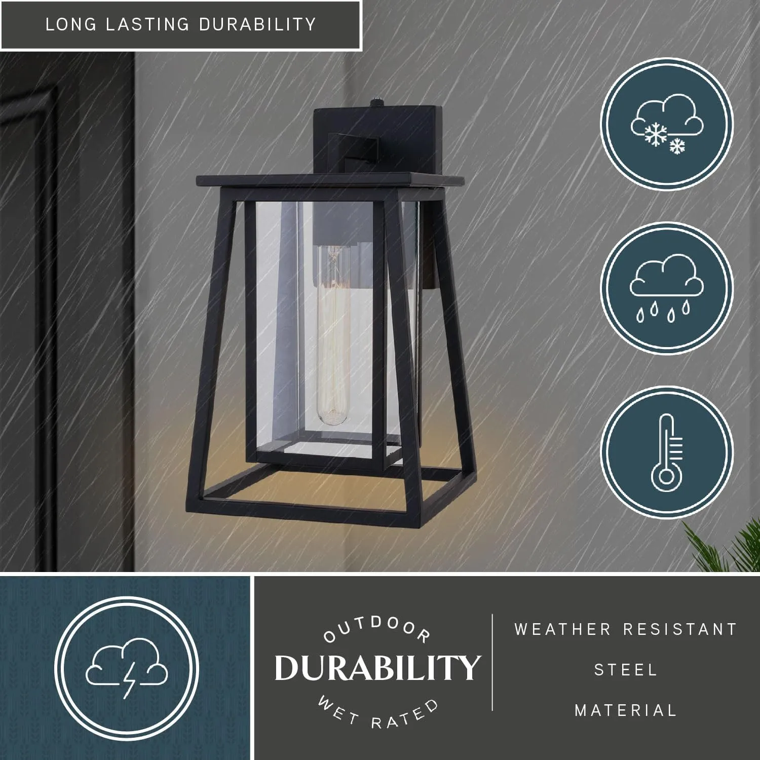 VAXCEL Blackwell 8-in. W Cage Frame 1 Light Dusk to Dawn Black Outdoor Wall Lantern Clear Glass