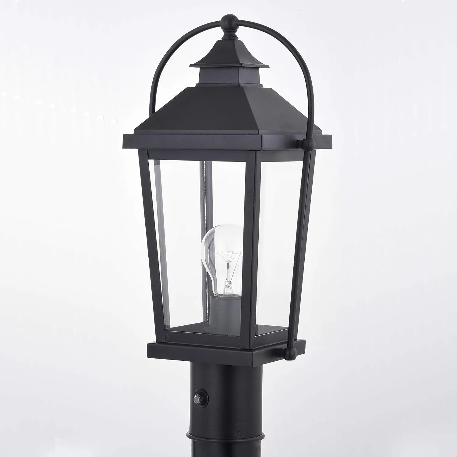 VAXCEL Lexington 1 Light Dusk to Dawn Black Outdoor Post Lamp Clear Glass