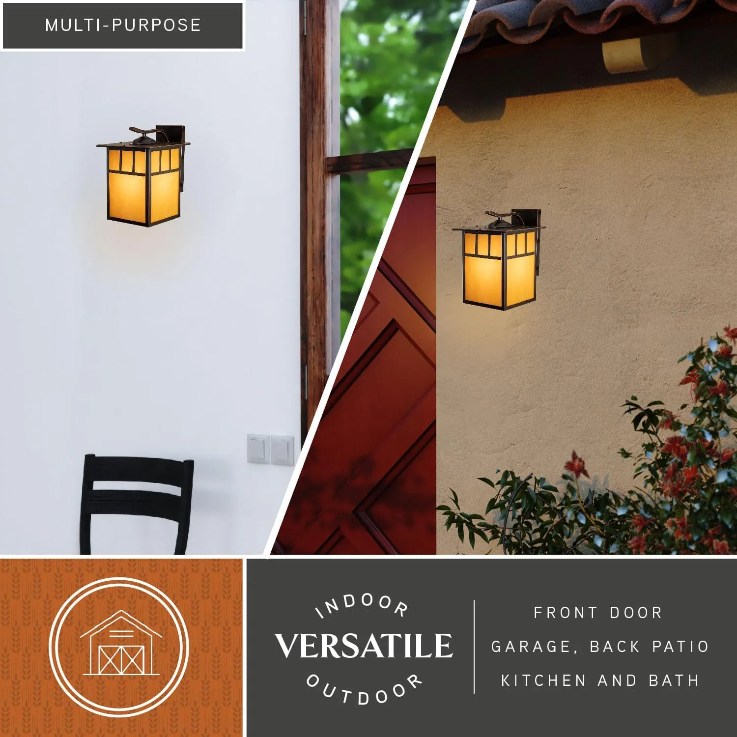 VAXCEL Mission 1 Light Bronze Rectangle Outdoor Wall Lantern Honey Glass