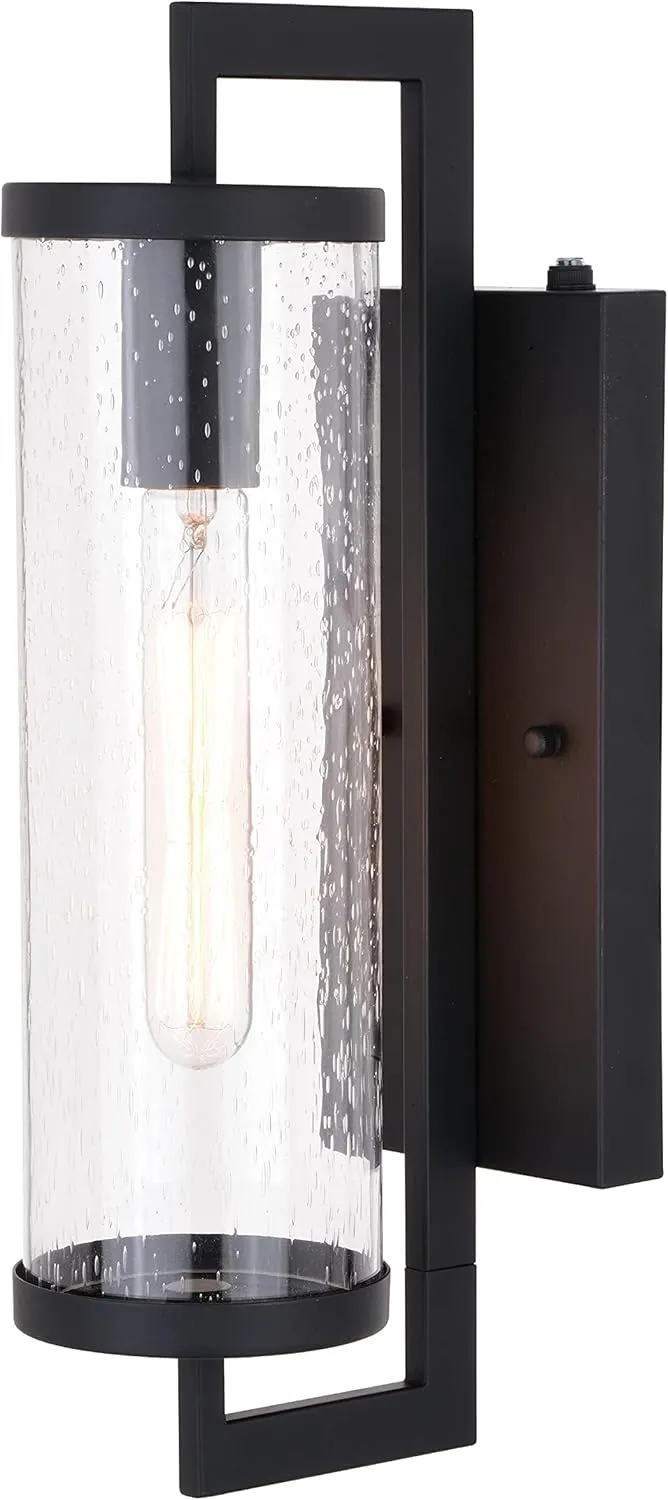 VAXCEL Morgan Park 16-in H 1 Light Black Dusk to Dawn Contemporary Outdoor Wall Lantern Clear Glass