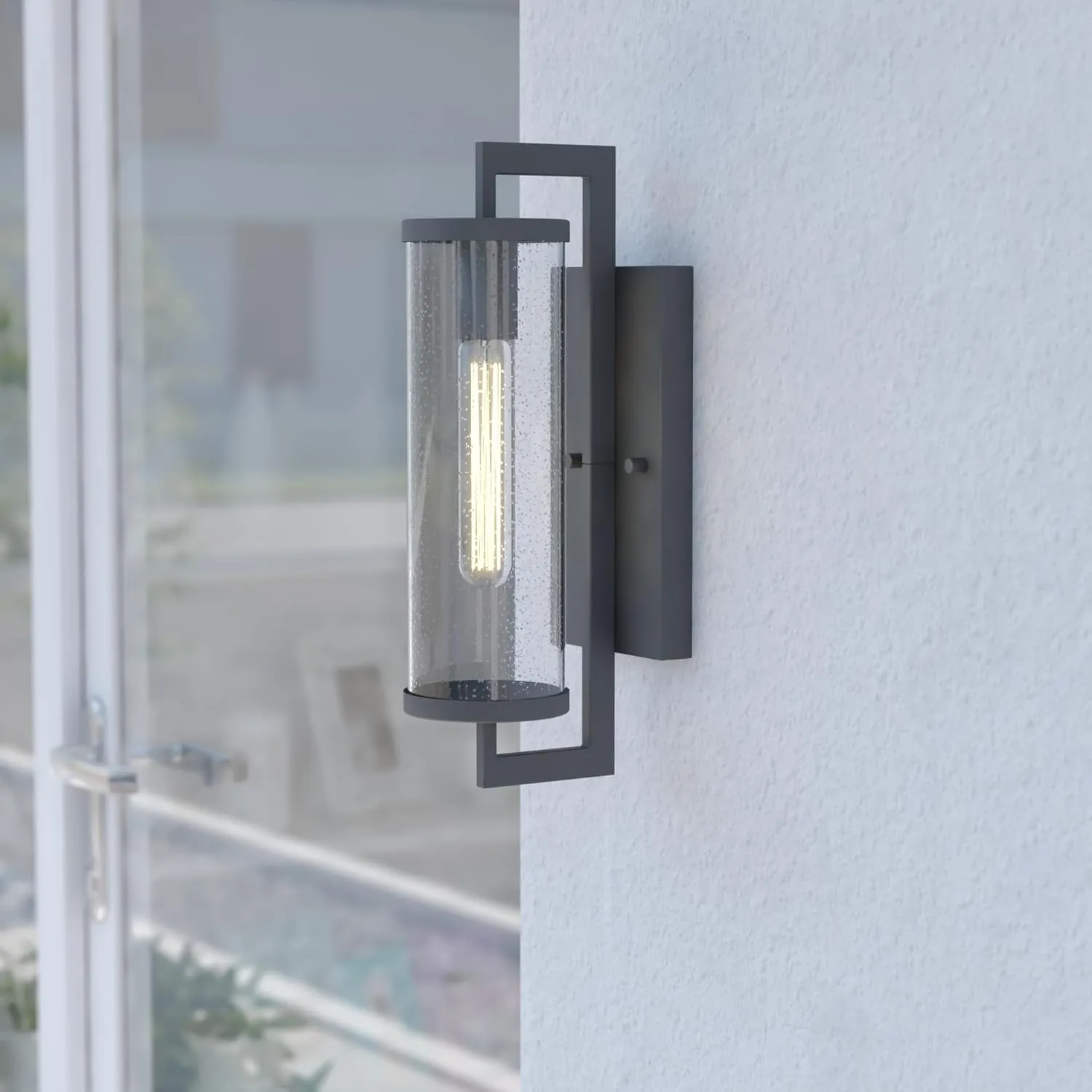 VAXCEL Morgan Park 16-in H 1 Light Black Dusk to Dawn Contemporary Outdoor Wall Lantern Clear Glass