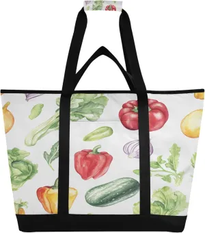 Vegetable Reusable Insulated Cooler Bag with Ice Pack Compartment - Large 55L Waterproof Thermal Grocery Tote for Picnic Beach Camping Lunch Storage