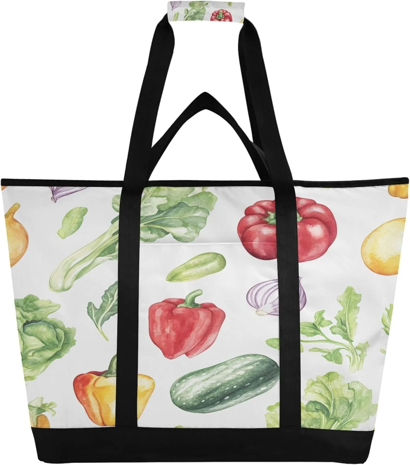 Vegetable Reusable Insulated Cooler Bag with Ice Pack Compartment - Large 55L Waterproof Thermal Grocery Tote for Picnic Beach Camping Lunch Storage