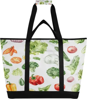 Vegetable Reusable Insulated Cooler Bag with Ice Pack Compartment - Large 56L Waterproof Thermal Grocery Tote for Picnic Beach Camping Lunch Storage