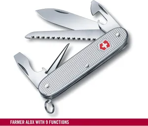 Victorinox Farmer Silver Alox - Swiss Army Pocket Knife 93 mm - 9 Tools (Pack of 2)