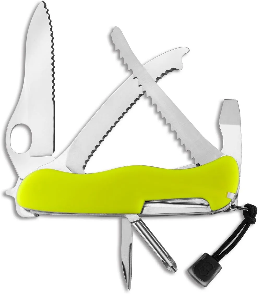 Victorinox Rescue Tool with Nylon Pouch Swiss Army Knife, 13 Functions, Swiss Made Pocket Knife with Seatbelt Cutter and Glass Saw - Fluorescent Yellow
