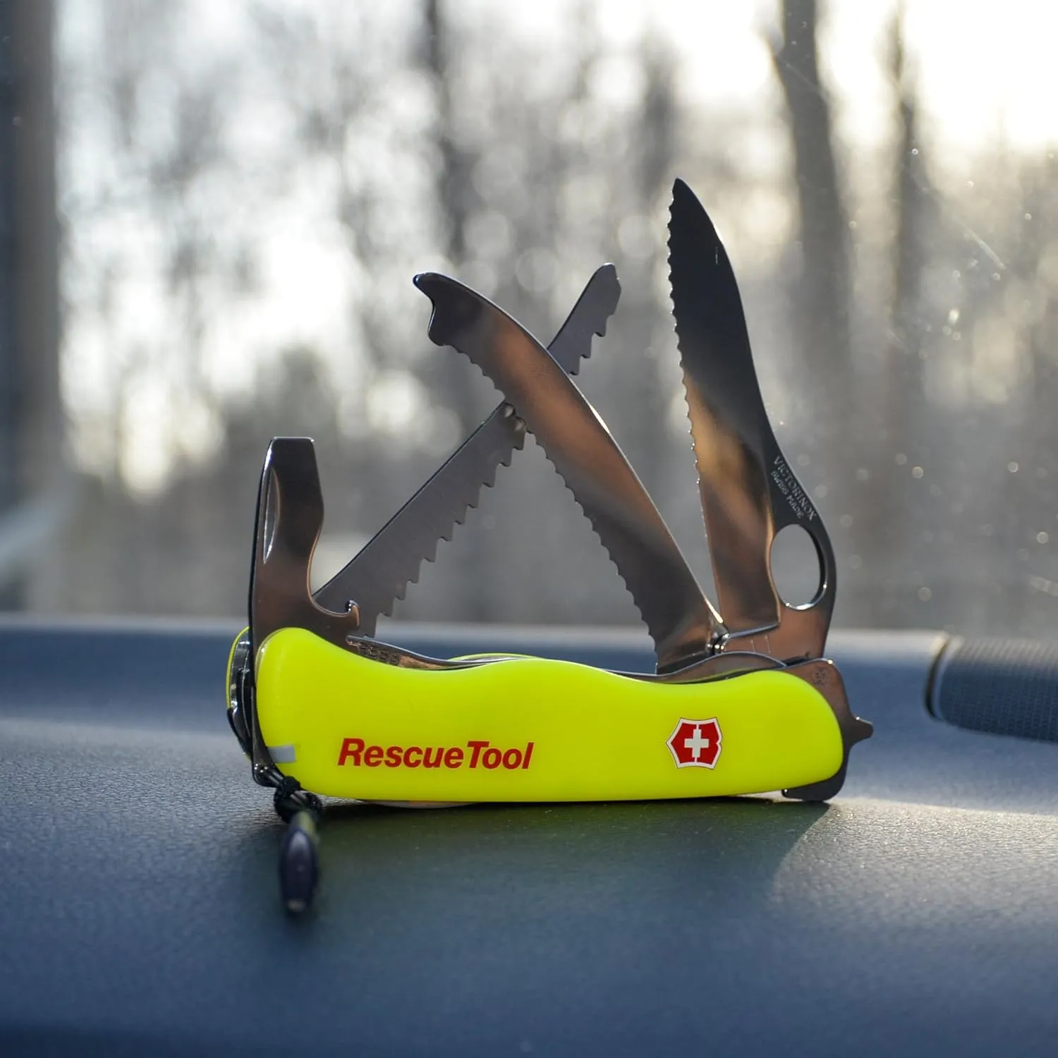 Victorinox Rescue Tool with Nylon Pouch Swiss Army Knife, 13 Functions, Swiss Made Pocket Knife with Seatbelt Cutter and Glass Saw - Fluorescent Yellow