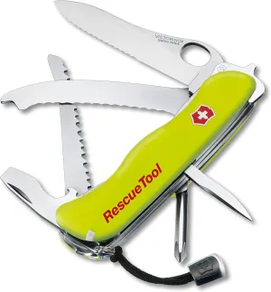 Victorinox Rescue Tool with Nylon Pouch Swiss Army Knife, 13 Functions, Swiss Made Pocket Knife with Seatbelt Cutter and Glass Saw - Fluorescent Yellow