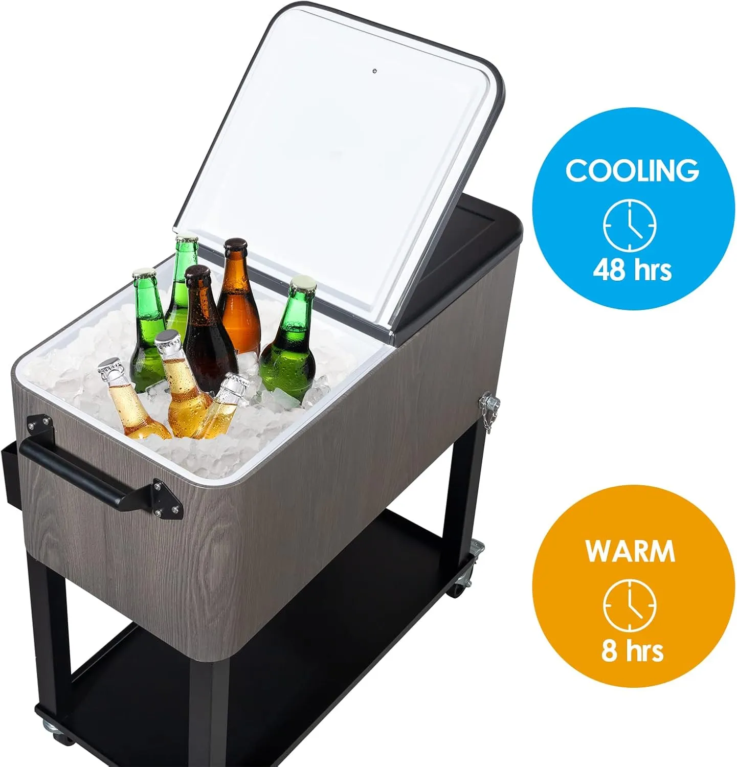 VINGLI 80 Quart Rolling Ice Chest on Wheels, Patio Cooler Cart, Beverage Rolling Cooler for Outdoor Patio Deck Party