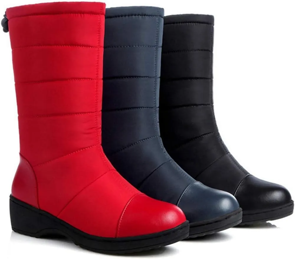 VOKLIN Women's Winter Mid Calf Snow Boots Waterproof Rain Fur Lined Elastic Platform Cold Weather Snow Boot