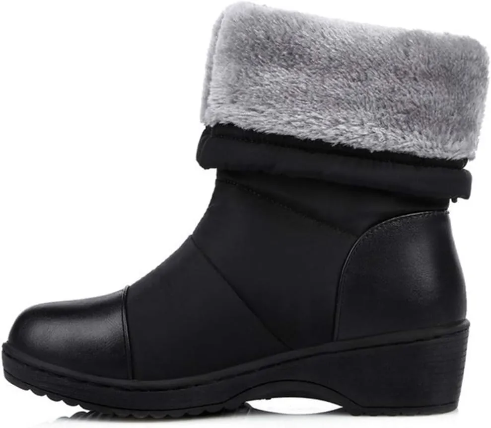 VOKLIN Women's Winter Mid Calf Snow Boots Waterproof Rain Fur Lined Elastic Platform Cold Weather Snow Boot