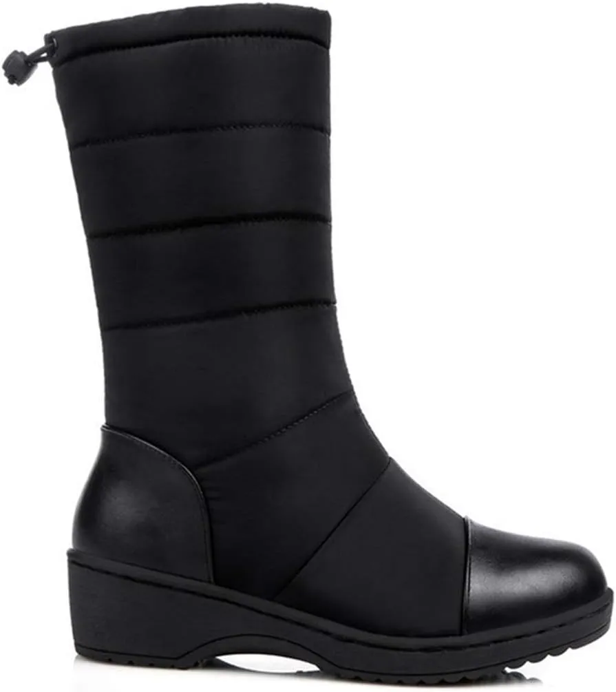 VOKLIN Women's Winter Mid Calf Snow Boots Waterproof Rain Fur Lined Elastic Platform Cold Weather Snow Boot