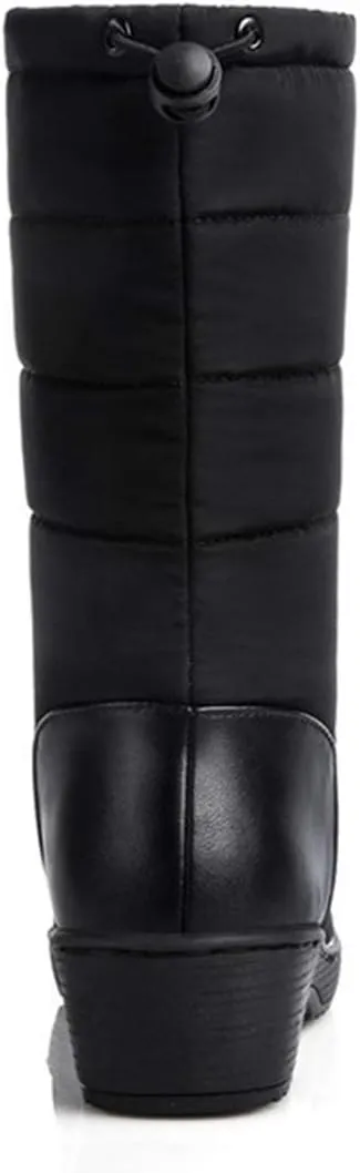 VOKLIN Women's Winter Mid Calf Snow Boots Waterproof Rain Fur Lined Elastic Platform Cold Weather Snow Boot