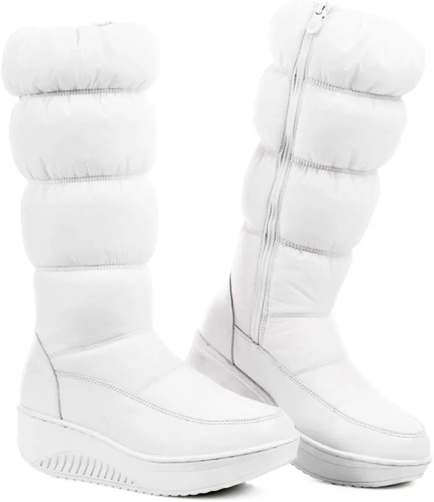 VOKLIN Women's Winter Waterproof Rain Snow Boots Mid Calf Platform Zipper Fur Lined Cold Weather Snow Boot