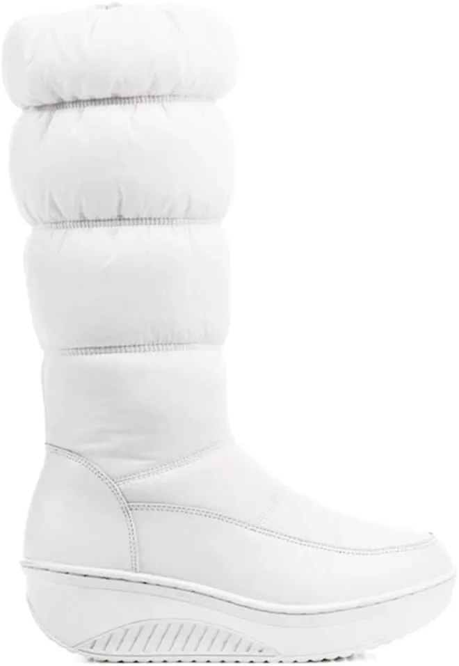 VOKLIN Women's Winter Waterproof Rain Snow Boots Mid Calf Platform Zipper Fur Lined Cold Weather Snow Boot
