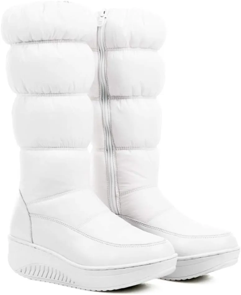VOKLIN Women's Winter Waterproof Rain Snow Boots Mid Calf Platform Zipper Fur Lined Cold Weather Snow Boot