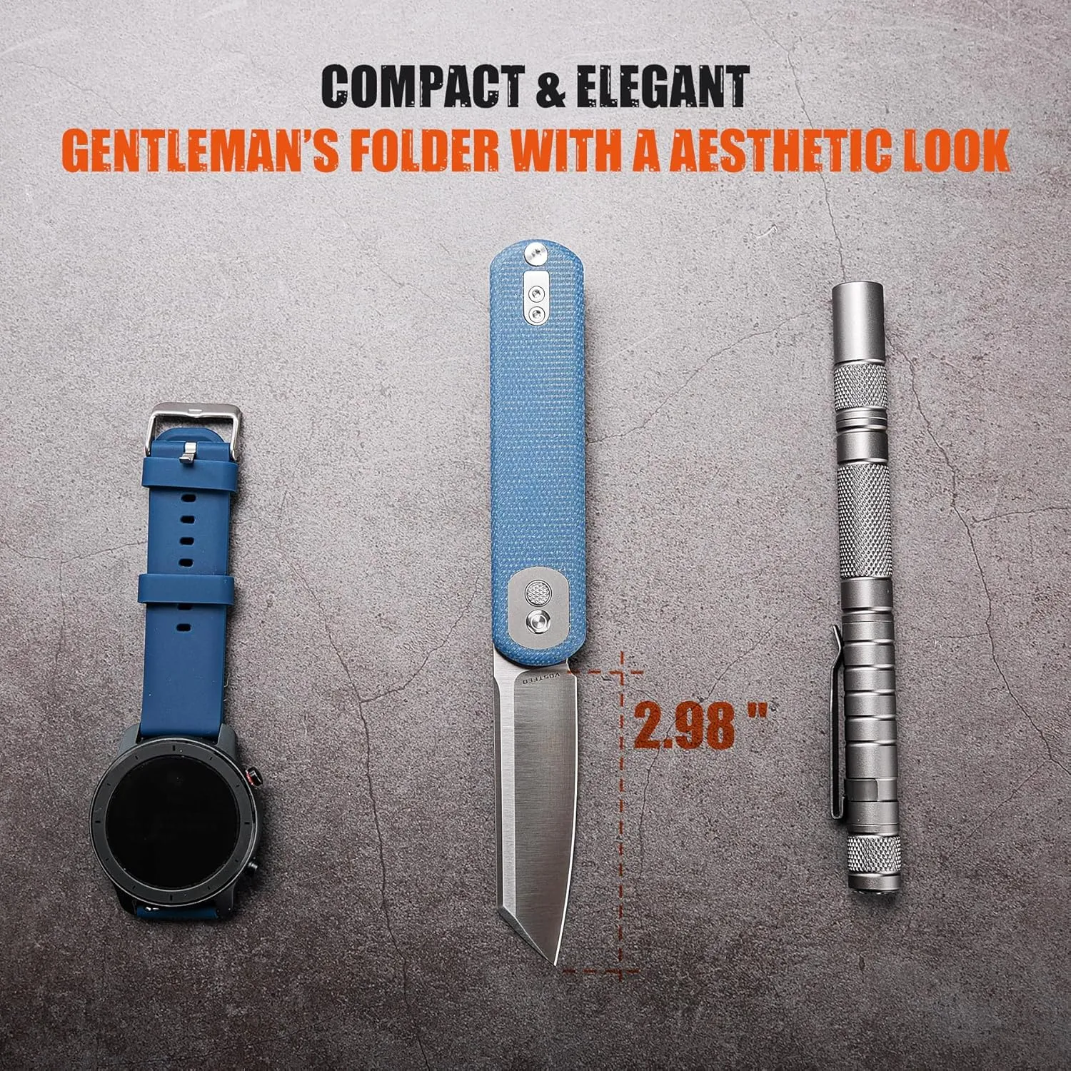 Vosteed Corgi Small Folding Knife, Flipper Knife with Clip for Men Women Gifts, Patented Trek Lock Pocket Knife 2.99" Sandvik 14C28N Sheepsfoot Blade, Micarta Handle for EDC