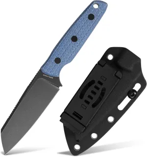 Vosteed EDC Fixed Blade Knives - 3.99’’ Nitro-V Sheepsfoot Blade with Sheath, Full-Tang Blue Micarta Handle - Outdoor Camping Hunting Knife - Mink D0104
