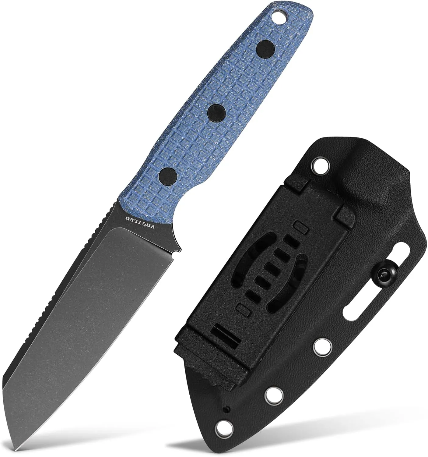 Vosteed EDC Fixed Blade Knives - 3.99’’ Nitro-V Sheepsfoot Blade with Sheath, Full-Tang Blue Micarta Handle - Outdoor Camping Hunting Knife - Mink D0104