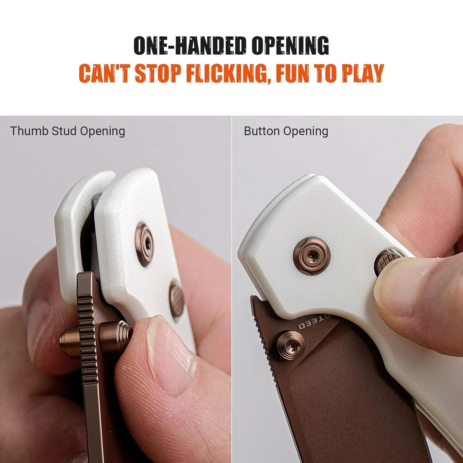 Vosteed Raccoon EDC Folding Pocket Knife - 3.25" 14C28N Rose Gold Blade, Top Liner Lock, White G10 Handle with Belt Clip - Camping, Hiking Knives- A2913