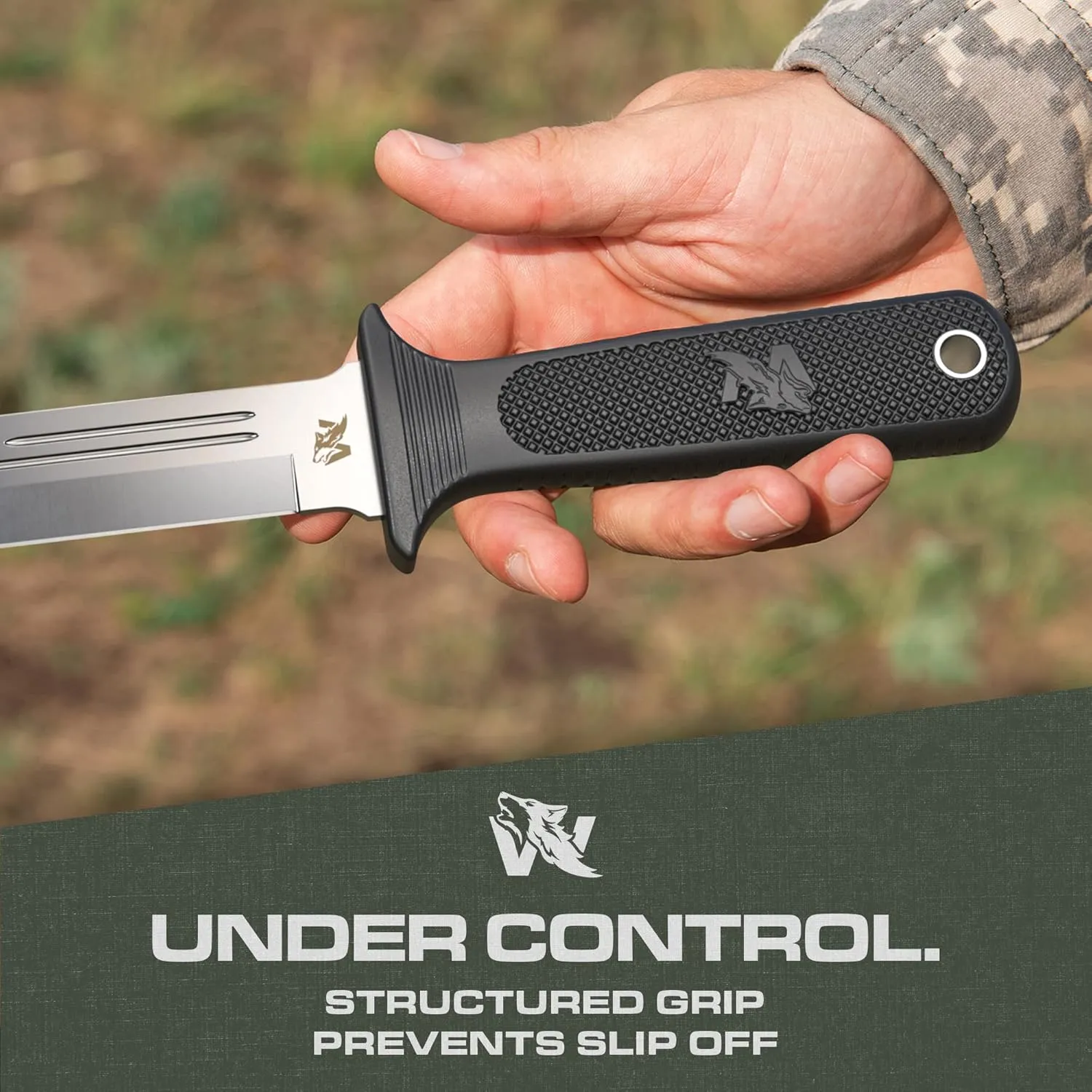 W-Catcher Fixed Blade Knife with Sheath - Large Hunting-Knife made of D2 steel - Big Fixed Blade Knives with Non-Slip TPE Handle - Full Tang Survivalknife for Outdoor Activities