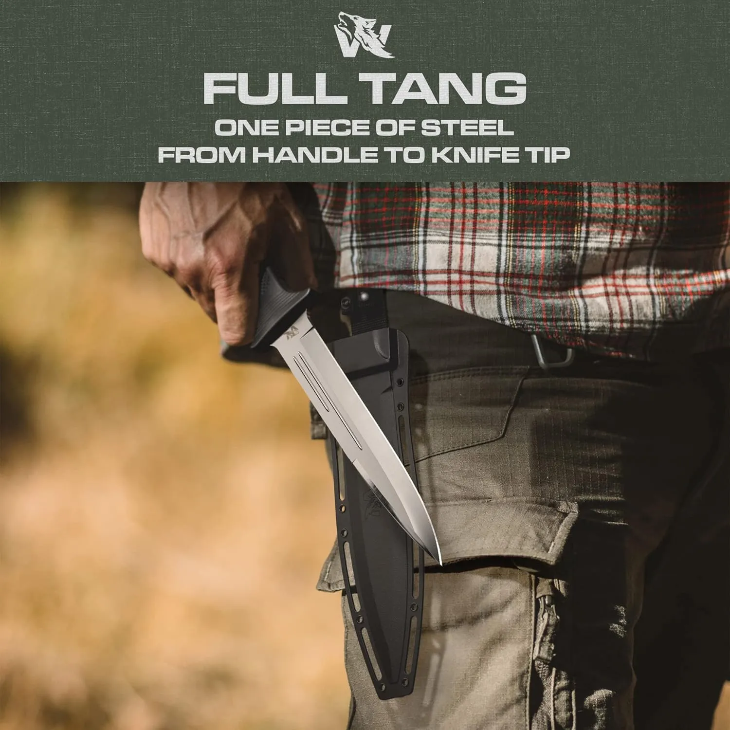 W-Catcher Fixed Blade Knife with Sheath - Large Hunting-Knife made of D2 steel - Big Fixed Blade Knives with Non-Slip TPE Handle - Full Tang Survivalknife for Outdoor Activities