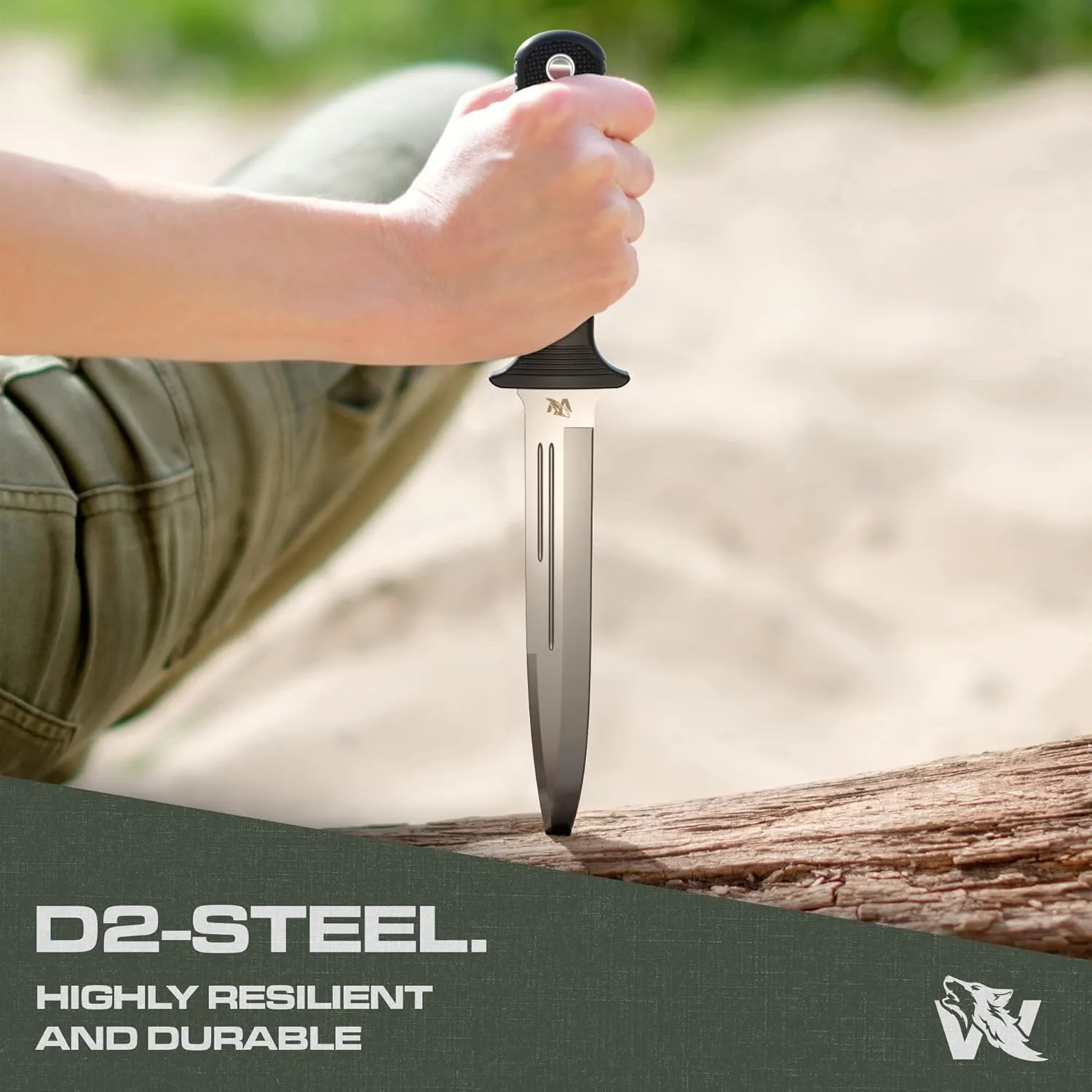 W-Catcher Fixed Blade Knife with Sheath - Large Hunting-Knife made of D2 steel - Big Fixed Blade Knives with Non-Slip TPE Handle - Full Tang Survivalknife for Outdoor Activities