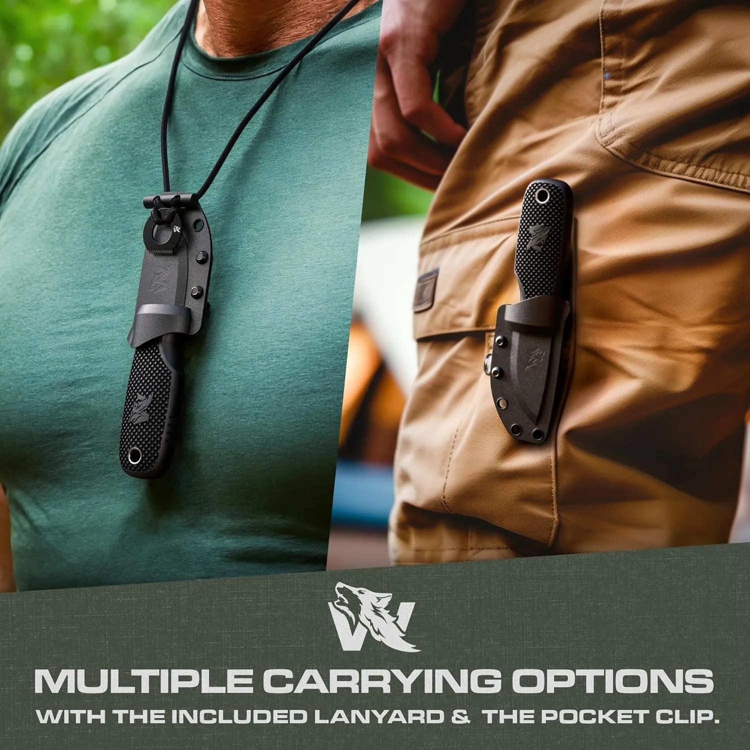 W-MINI 2 - EDC Neck Knife with Sheath and Necklace - Small EDC Fixed Blade Knife Necklace and Belt Clip - Pocket Fixed Blade Knives - Full Tang Neck Knife with Sheath Tactical   Fire Starter
