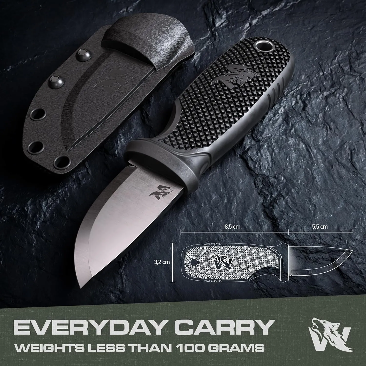 W-MINI 2 - EDC Neck Knife with Sheath and Necklace - Small EDC Fixed Blade Knife Necklace and Belt Clip - Pocket Fixed Blade Knives - Full Tang Neck Knife with Sheath Tactical   Fire Starter