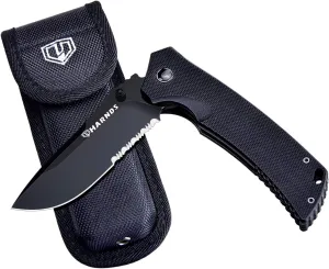 Warrior/General Tactical Folding Knife with D2 Steel Blade G10 Handle Fipper Opening (drop point black titanium Combination)