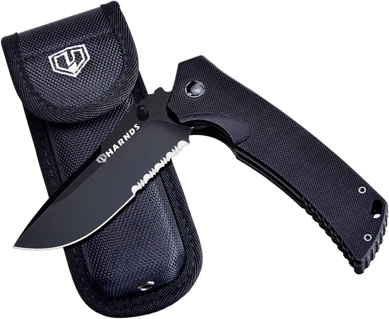 Warrior/General Tactical Folding Knife with D2 Steel Blade G10 Handle Fipper Opening (drop point black titanium Combination)
