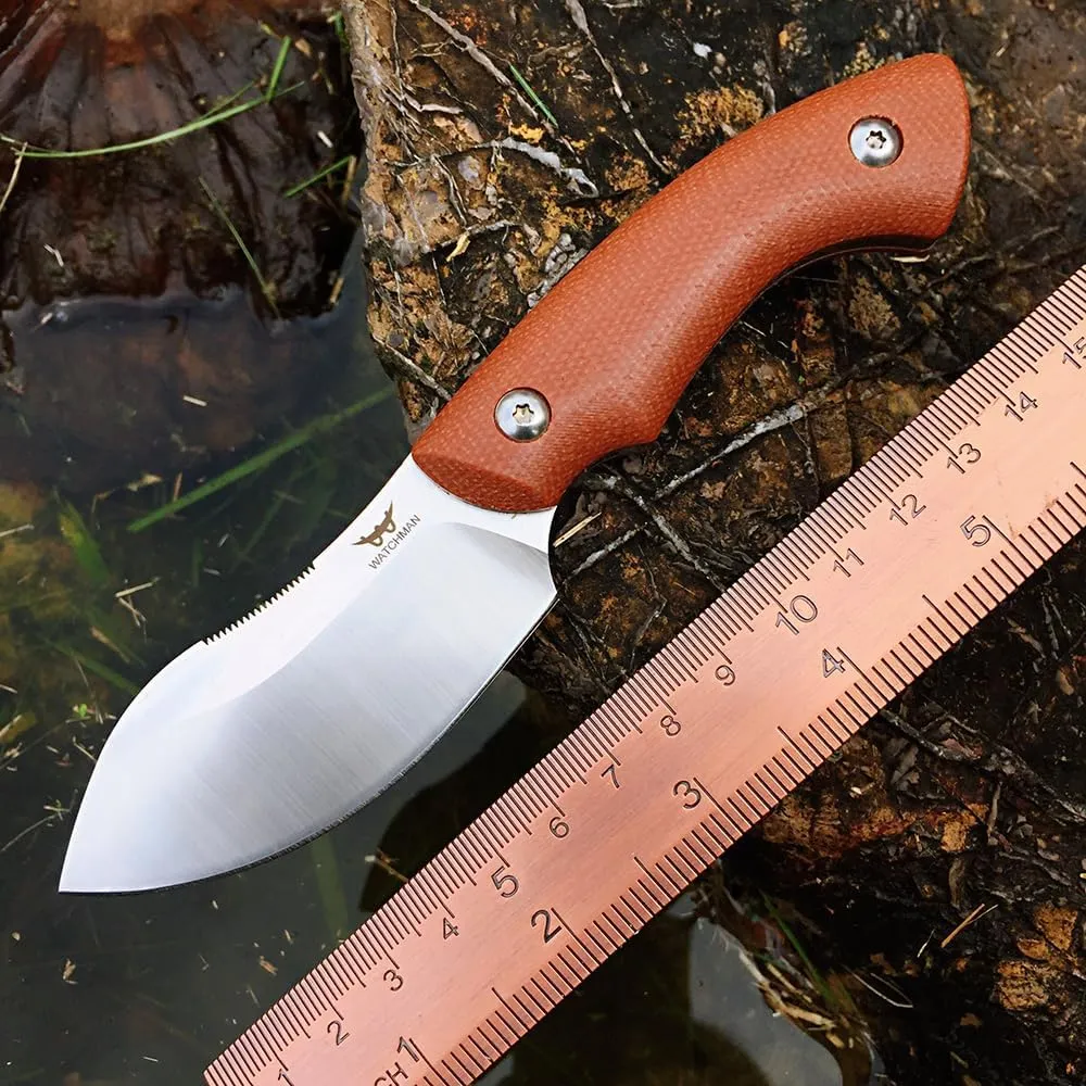 Watchman WF220 EDC Fixed Blade Knife 14C28N Blade Steel Micarta Handle with Kydex Sheaths for Outdoor Activities Camping (Brown)