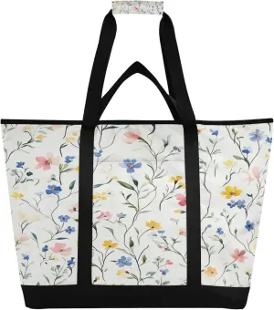 Watercolor Wildflower Reusable Insulated Cooler Bag with Ice Pack Compartment - Large 246L Waterproof Thermal Grocery Tote for Picnic Beach Camping Lunch Storage