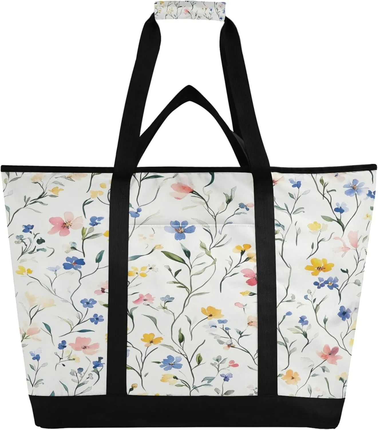Watercolor Wildflower Reusable Insulated Cooler Bag with Ice Pack Compartment - Large 246L Waterproof Thermal Grocery Tote for Picnic Beach Camping Lunch Storage