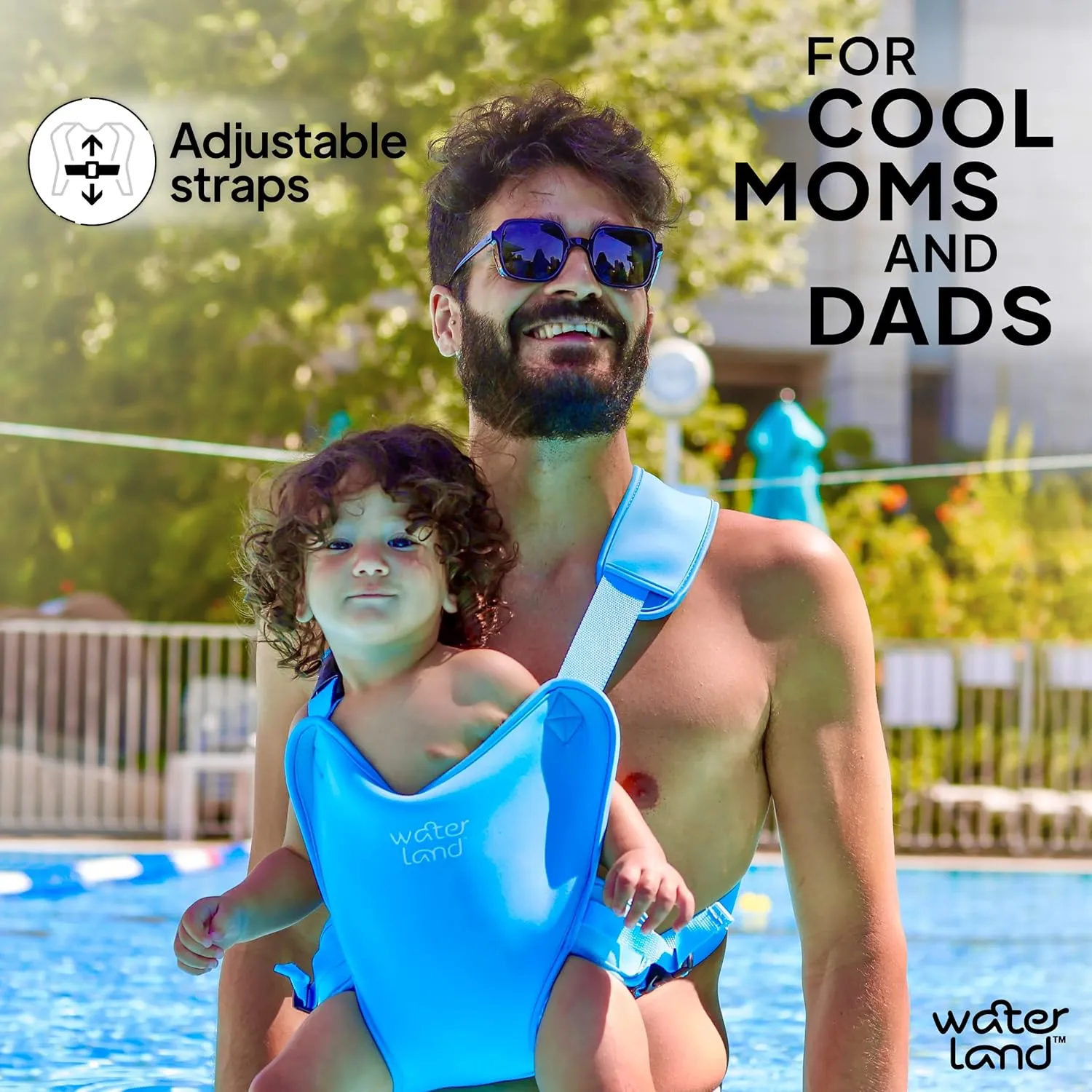 WaterLand Baby Carrier - Innovative Carrier You Can Use Both in Water & Land - Waterproof Infant Chest Holder with Adjustable Straps, Lightweight Toddler Harness for Pool & Beach (Black)