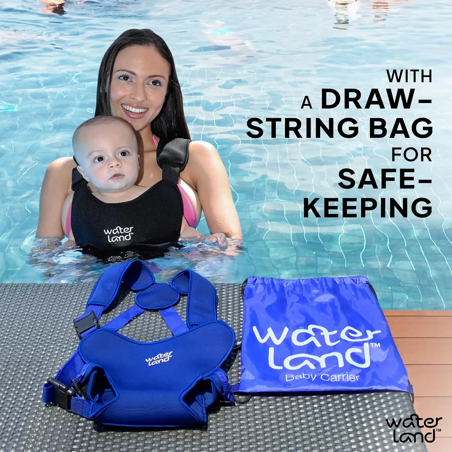WaterLand Baby Carrier - Innovative Carrier You Can Use Both in Water & Land - Waterproof Infant Chest Holder with Adjustable Straps, Lightweight Toddler Harness for Pool & Beach (Pacific Blue)