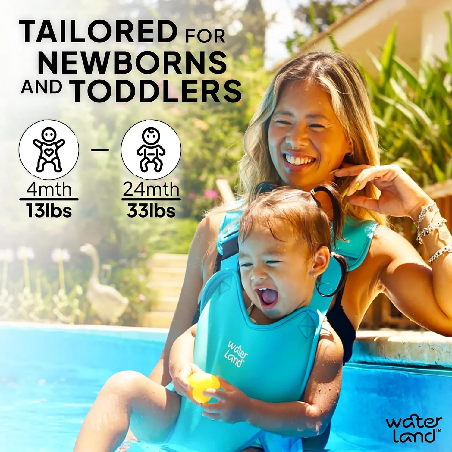 WaterLand Baby Carrier - Innovative Carrier You Can Use Both in Water & Land - Waterproof Infant Chest Holder with Adjustable Straps, Lightweight Toddler Harness for Pool & Beach (Pacific Blue)