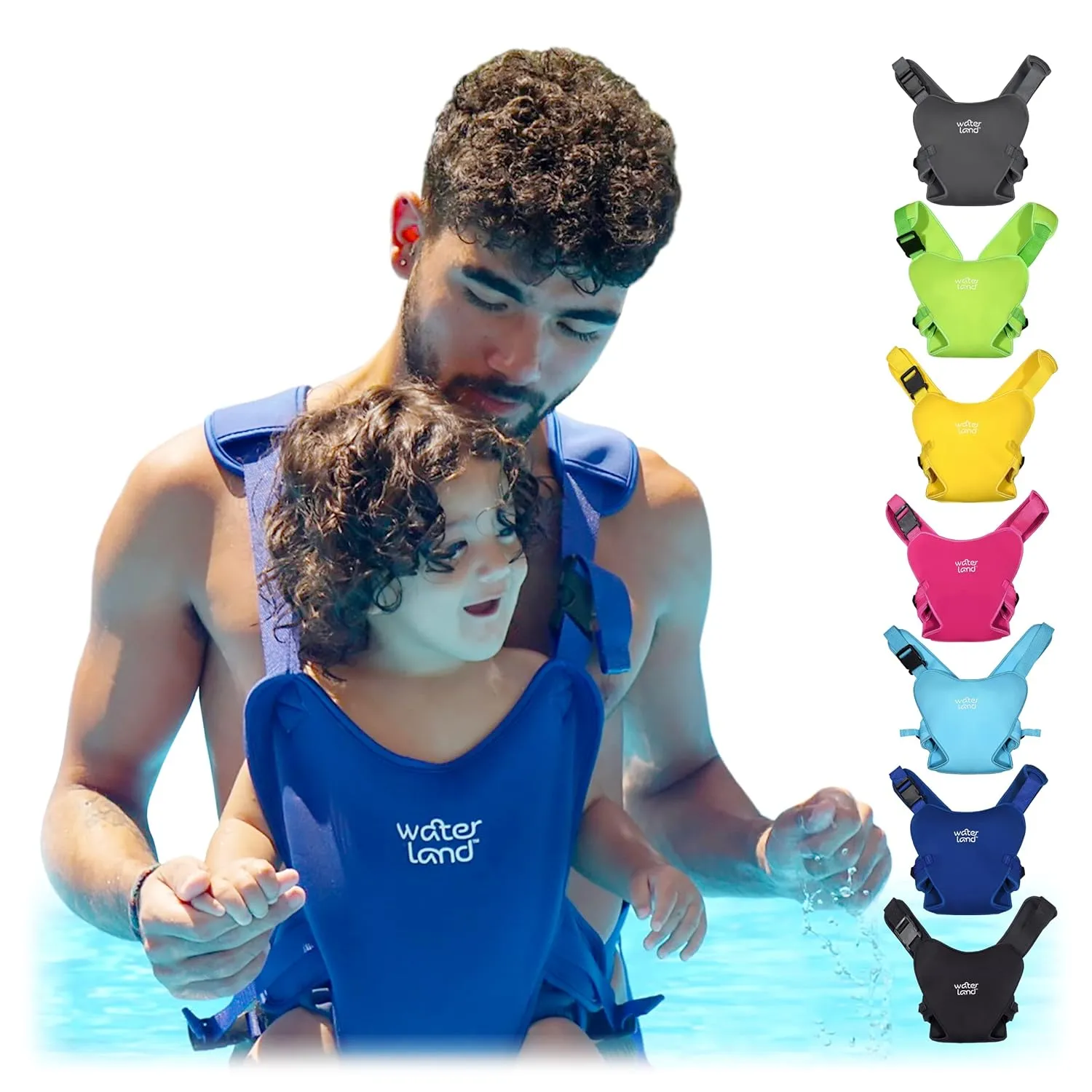 WaterLand Baby Carrier - Innovative Carrier You Can Use Both in Water & Land - Waterproof Infant Chest Holder with Adjustable Straps, Lightweight Toddler Harness for Pool & Beach (Pacific Blue)