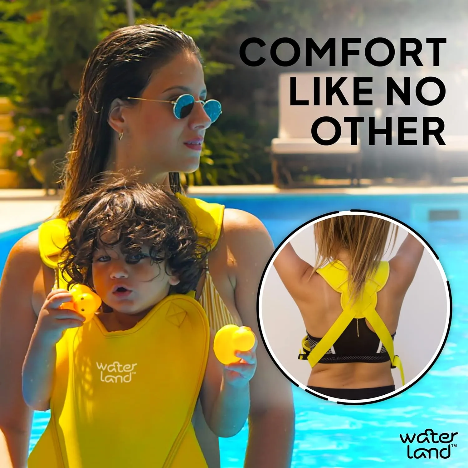 WaterLand Baby Carrier - Innovative Carrier You Can Use Both in Water & Land - Waterproof Infant Chest Holder with Adjustable Straps, Lightweight Toddler Harness for Pool & Beach (Sunrise Yellow)