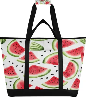 Watermelon Reusable Insulated Cooler Bag with Ice Pack Compartment - Large 117L Waterproof Thermal Grocery Tote for Picnic Beach Camping Lunch Storage