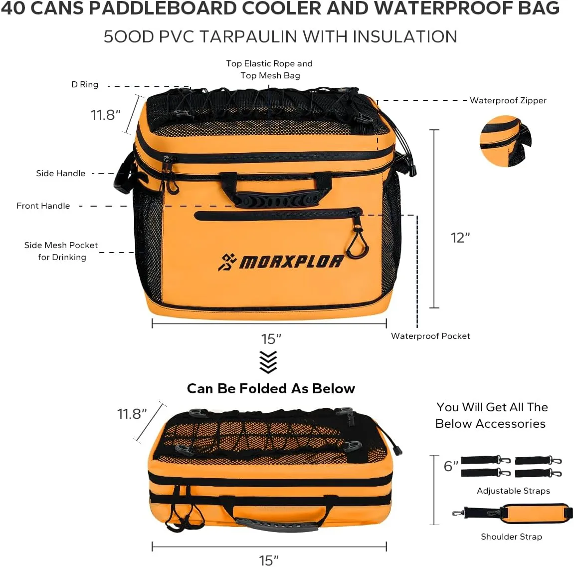 Waterproof PVC Material Paddleboard Cooler Deck Bag,40 cans Sup Deck Cooler Bag,Cooler Bag for Paddleboard,Lunch Box Cooler Insulated Bag,Camping Cooler Bag,Kayak Cooler Bag