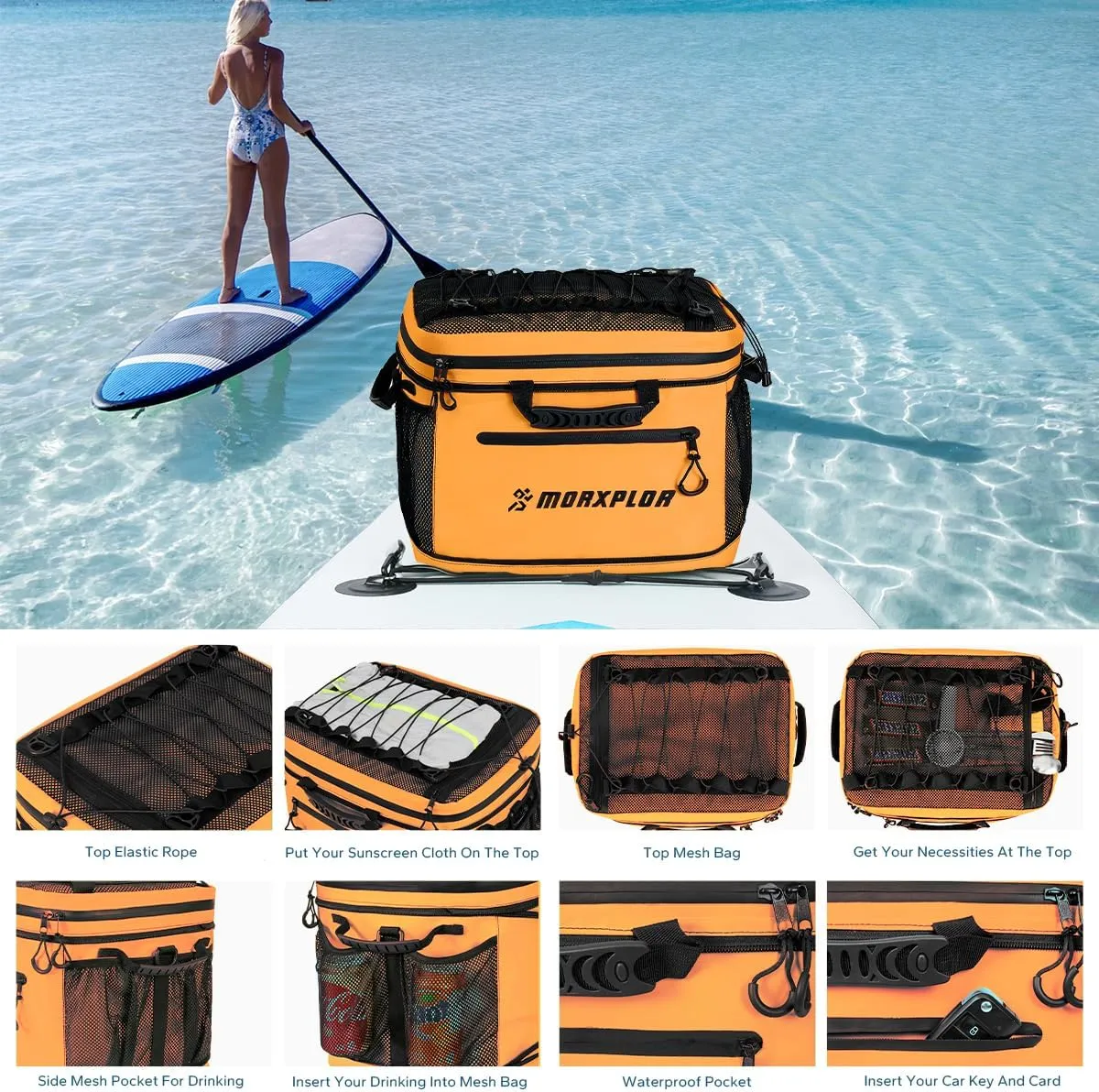Waterproof PVC Material Paddleboard Cooler Deck Bag,40 cans Sup Deck Cooler Bag,Cooler Bag for Paddleboard,Lunch Box Cooler Insulated Bag,Camping Cooler Bag,Kayak Cooler Bag