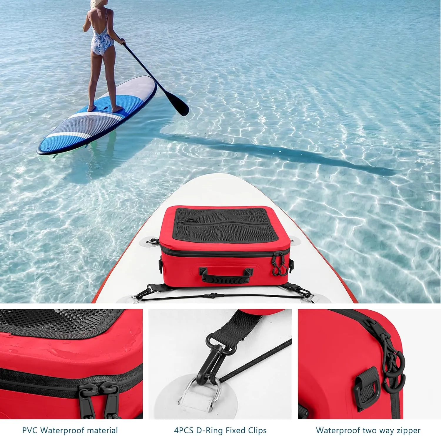 Waterproof PVC Paddleboard Cooler Deck Bag - 12 Can Soft Insulated Cooler for Paddleboarding, Camping, Kayaking