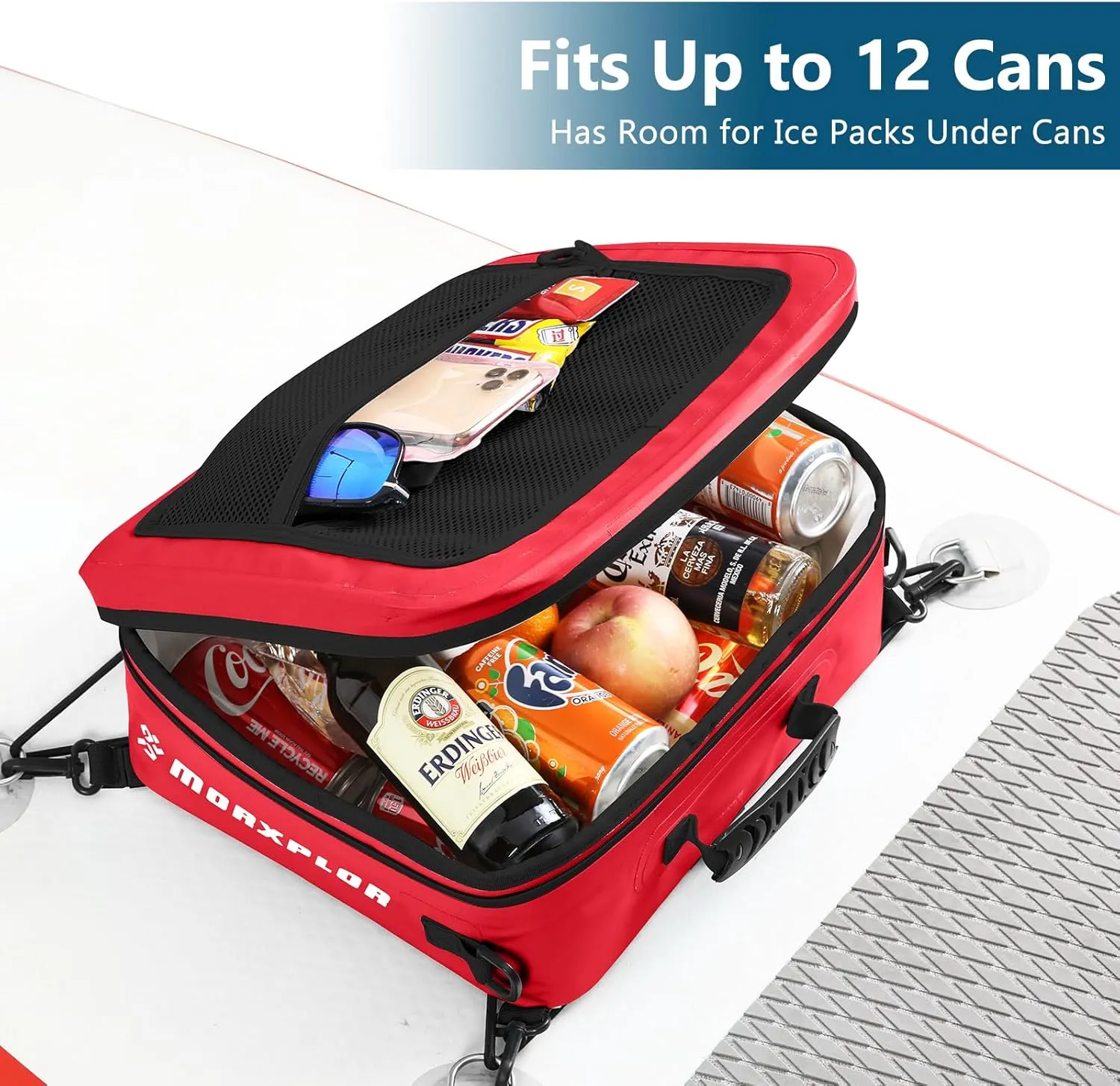 Waterproof PVC Paddleboard Cooler Deck Bag - 12 Can Soft Insulated Cooler for Paddleboarding, Camping, Kayaking