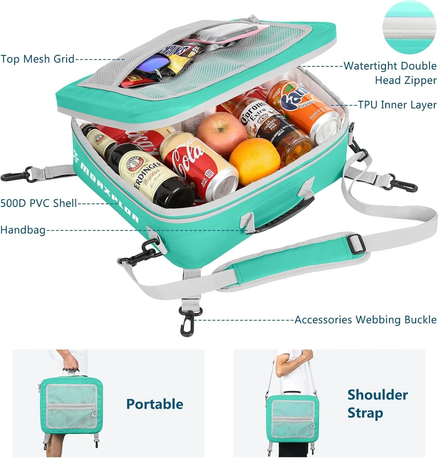 Waterproof PVC Paddleboard Cooler Deck Bag - 12 Can Soft Insulated Cooler for Paddleboarding, Camping, Kayaking