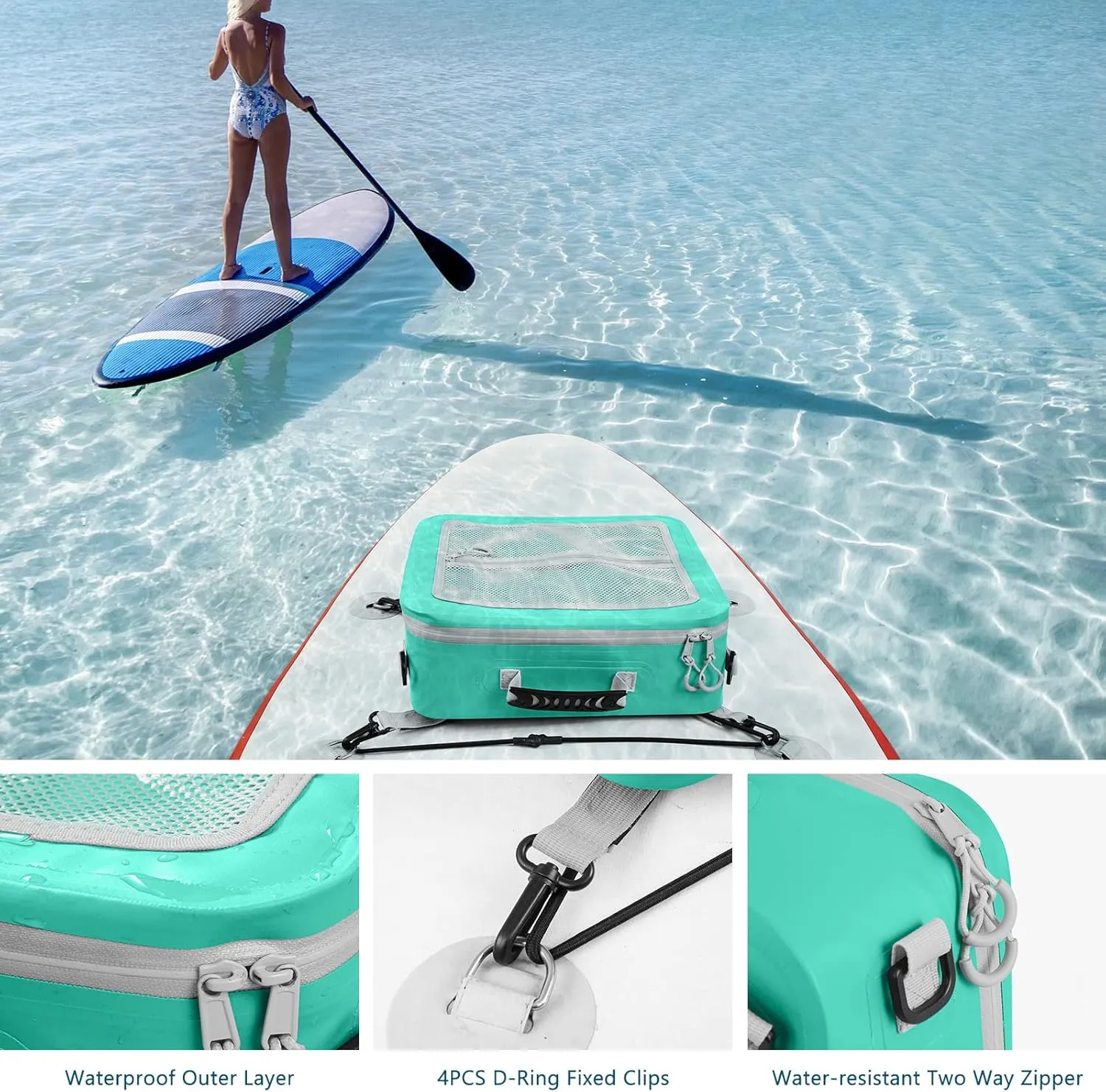 Waterproof PVC Paddleboard Cooler Deck Bag - 12 Can Soft Insulated Cooler for Paddleboarding, Camping, Kayaking