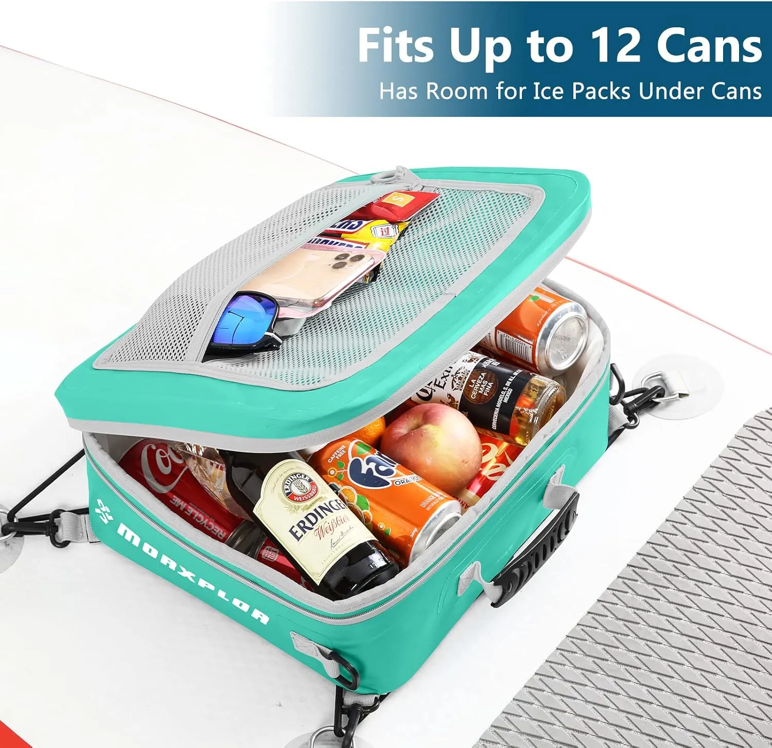 Waterproof PVC Paddleboard Cooler Deck Bag - 12 Can Soft Insulated Cooler for Paddleboarding, Camping, Kayaking