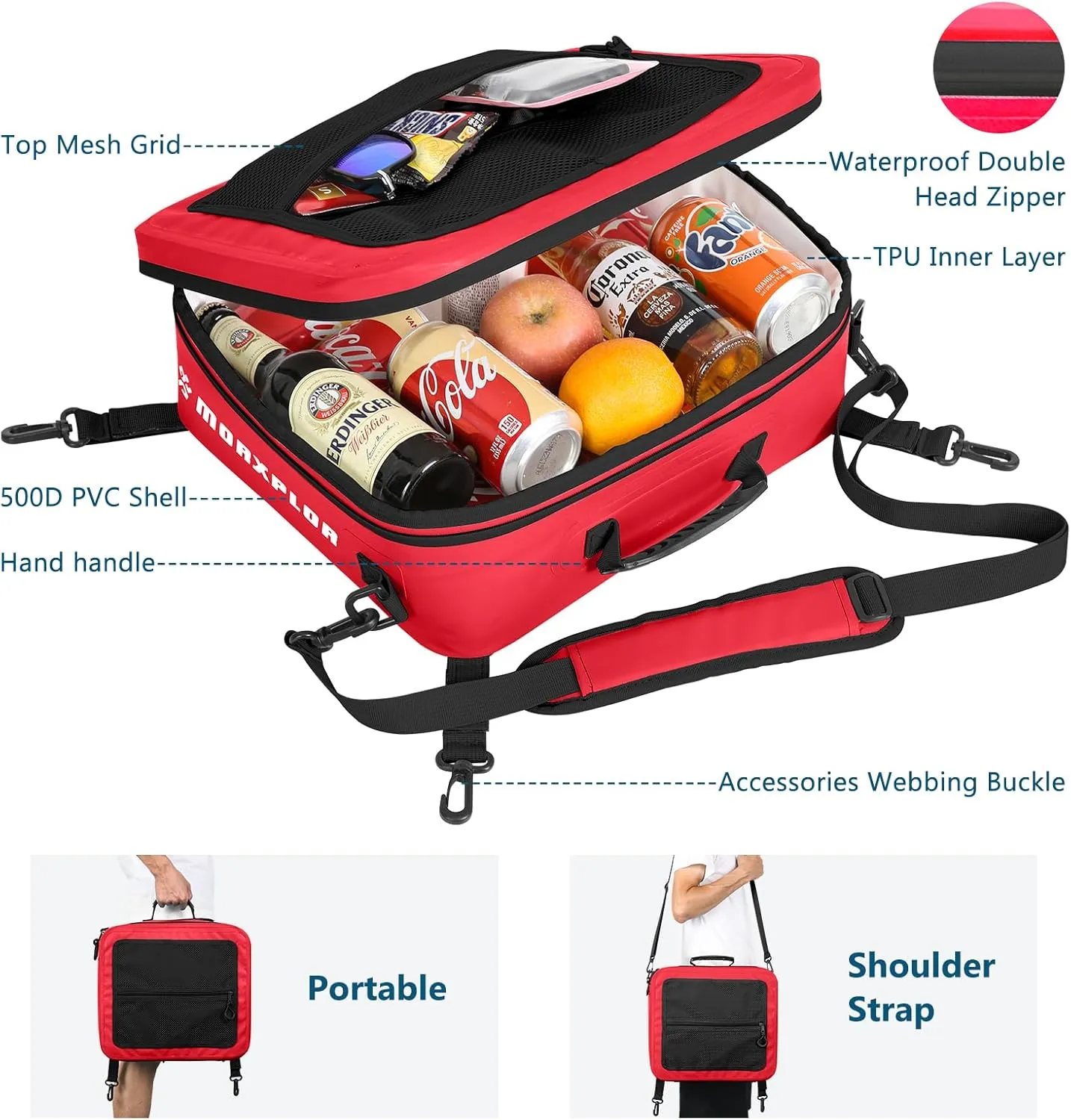 Waterproof PVC Paddleboard Cooler Deck Bag - 12 Can Soft Insulated Cooler for Paddleboarding, Camping, Kayaking